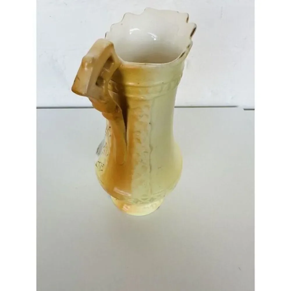 Vintage Porcelain Pitcher Transferware & Hand Painted‎ Woman Floral 8.5